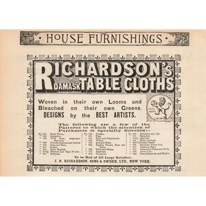Richardson's‎ Damask Table Cloths Woven Greens Designs Artist Crafted Print Ad